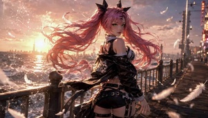 海边夕照少女