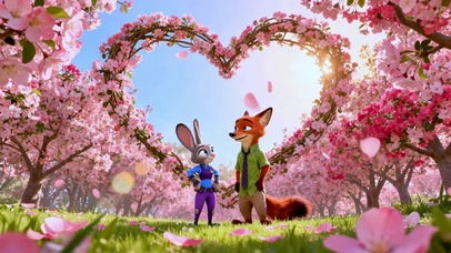 爱心樱花树下朱迪和尼克