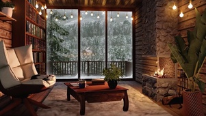 在暴风雪中舒适的冬季小屋