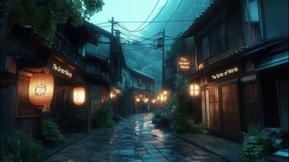 雨中朦胧山林静谧小镇