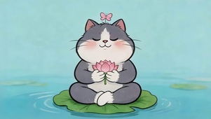 荷叶上打坐的猫咪