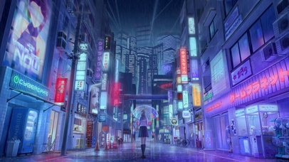 4K动漫插画东京雨天夜景