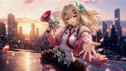 夕阳下的元气少女