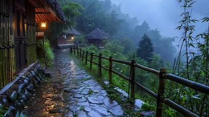 雨天树木