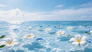 蓝色海面鲜花