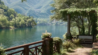 护眼绿景树木河流带鱼屏