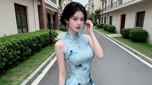 别墅豪宅区民国风旗袍美女