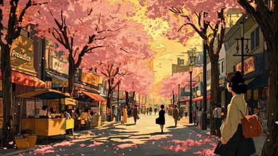 日式午后城市街头集市