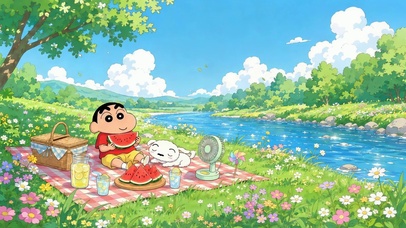 蜡笔小新夏日河边野餐