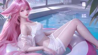 泳池粉色少女八重神子