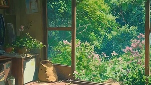 蓝天白云花草树木带鱼屏