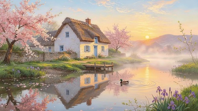 河边唯美小屋