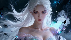 性感纯欲武侠风白发女侠眼神特写