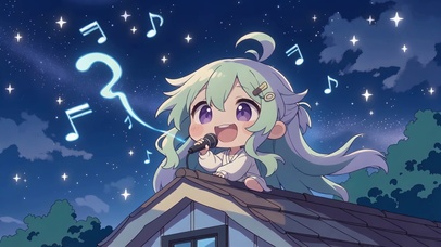 屋顶唱歌Q版少女