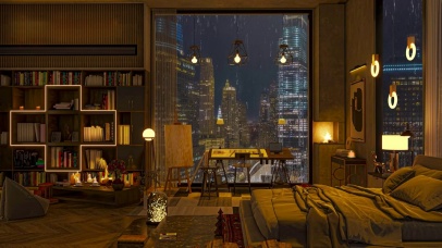 温馨都市雨夜房间