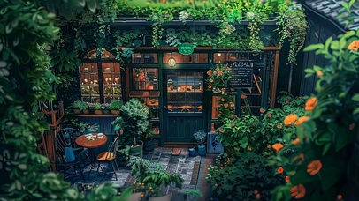 护眼绿景咖啡店
