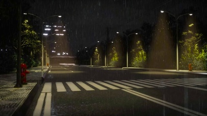 路灯下街道夜雨