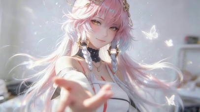 治愈粉色系蝴蝶女孩