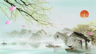 唯美春日水乡中国风水墨画