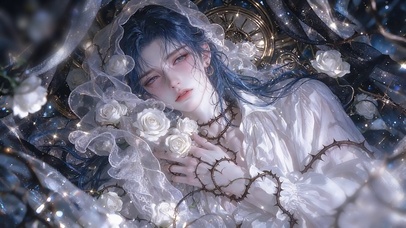 荆棘花丛中忧郁帅哥