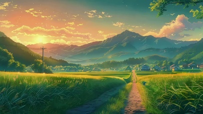 晚霞乡村小土路
