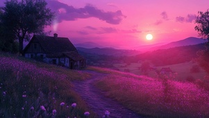 粉色朝霞鲜花乡村