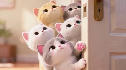 萌猫天团的门缝好奇杀治愈系可爱