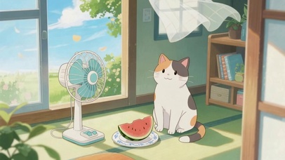 夏日吹风扇的猫咪