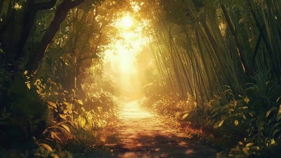 黄昏竹林树影朦胧小路