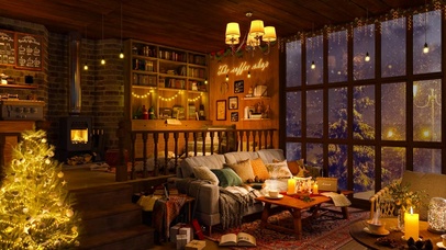 温馨雪天夜晚房间