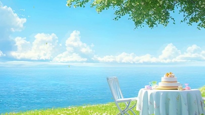 海景白云树木带鱼屏