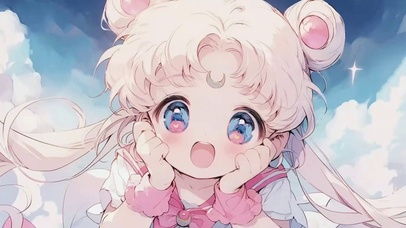 托腮的可爱动漫插画女孩