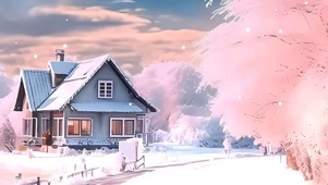 雪景房屋树木带鱼屏