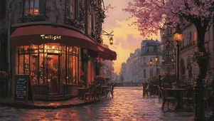 粉樱暮色温馨傍晚酒馆