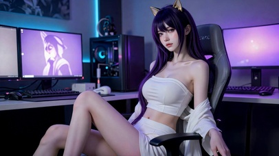 紫发猫耳电竞美少女