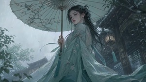 古风伞下唯美少女