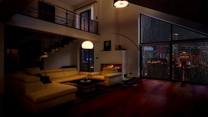 舒适的公寓 窗外雷雨声