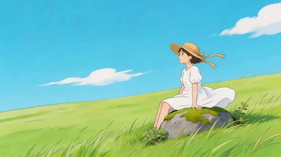 女孩草原看风景