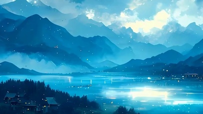 夜景星空树木河流带鱼屏