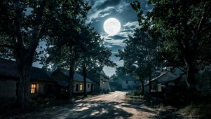 静谧乡村满月夜景