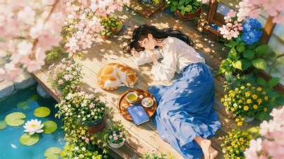 樱花树下女孩