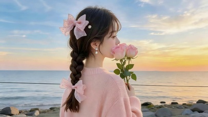 清纯海边可爱女孩