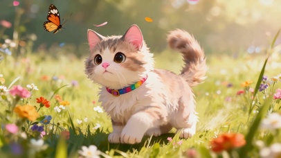 春日草坪上可爱猫咪和蝴蝶玩耍
