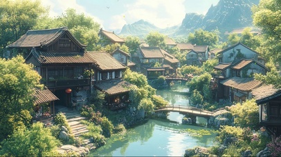 水乡古风小城晴天建筑