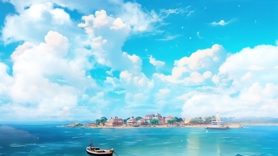 清新蓝天白云海鸥