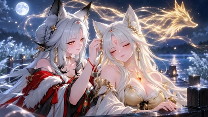月夜古风狐耳双美人-心月狐