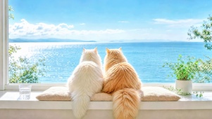 窗台双猫看海