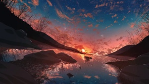 夕阳唯美湖景