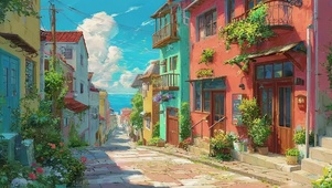 海港城市清新夏日街道