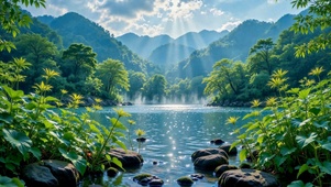 清新山水晨光治愈风景